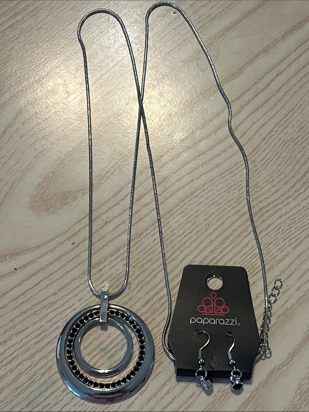 Paparazzi Silver and Red Double Ring Pendant Necklace and Earring Set